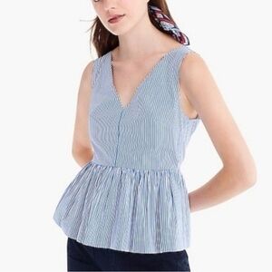 J.Crew | Peplum Poplin Striped Sleeveless Tank Blouse Top Blue and White Size 4